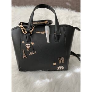 Karl Lagerfeld Black Pebble Leather Purse with coin/bag charm NWT ***